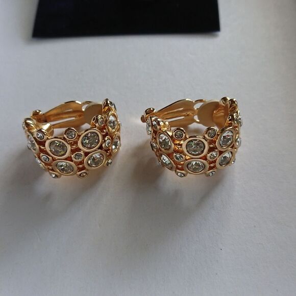 Extra large Gold tone Swarovski CLIP-ON earrings - Picture 6 of 7